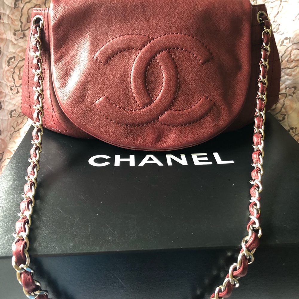Authentic Maroon Chanel half moon woc